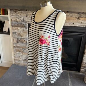Blue and White Striped Sleeveless Relaxed Tank Top